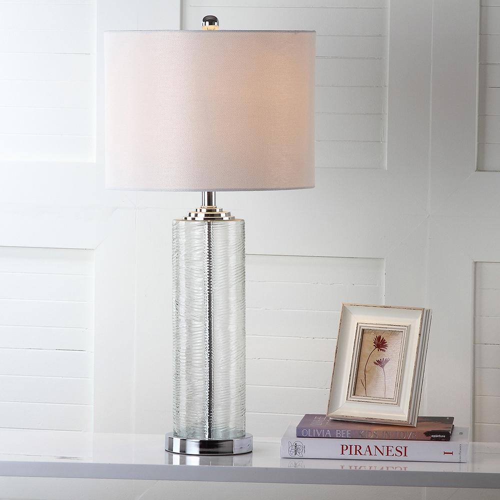 Grant 29" Clear Glass Table Lamp Set with White Cotton Shade