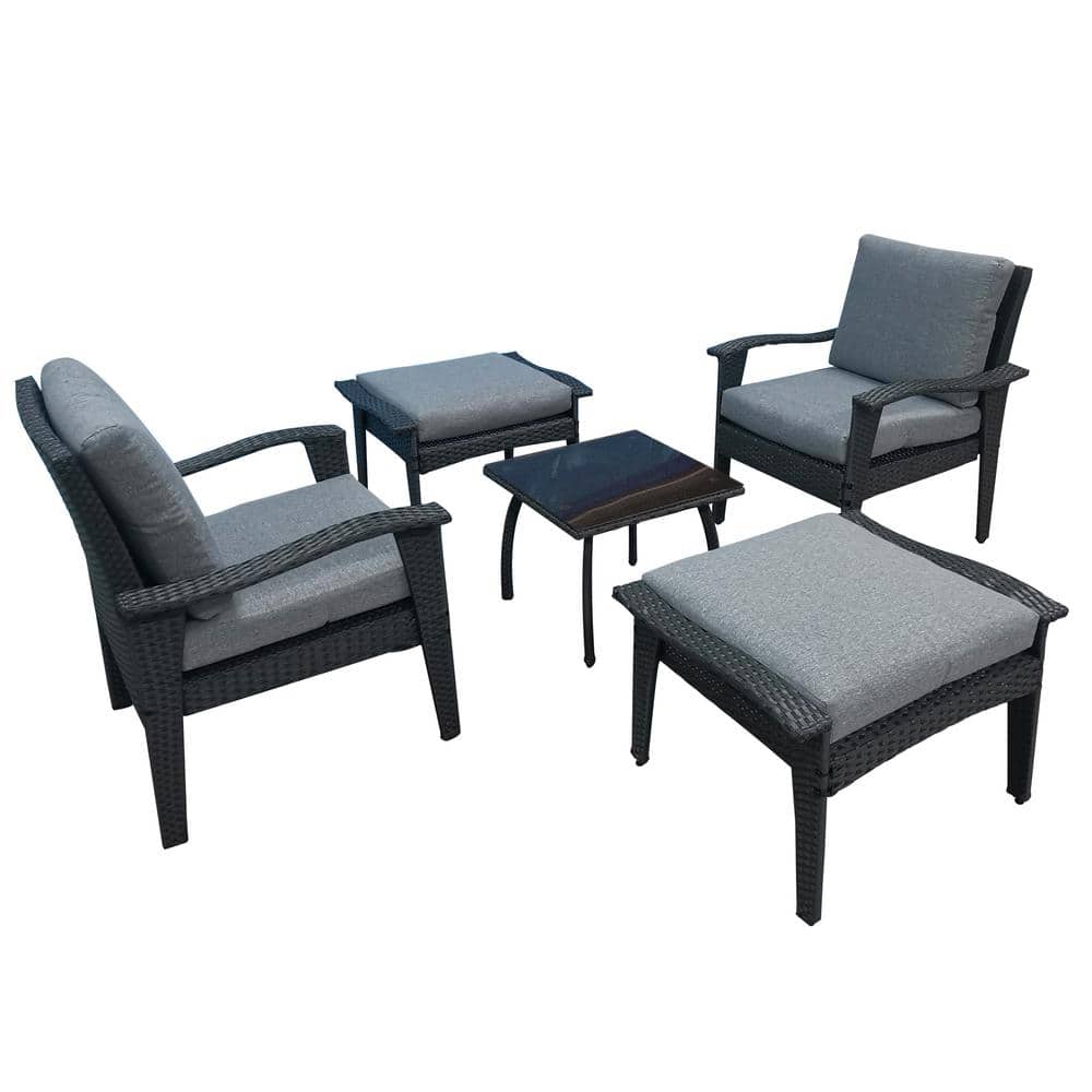 5-Pieces Wicker Patio Conversation Set, Patio Furniture Outdoor Chair and O