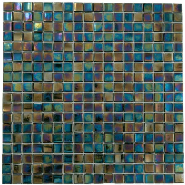 Apollo Tile Skosh 4" x 6" Glossy Rainbow Green Glass Mosaic Uniform square Wall and Floor Sample Tile 0.13 sq. ft./Piece (1-Pack)