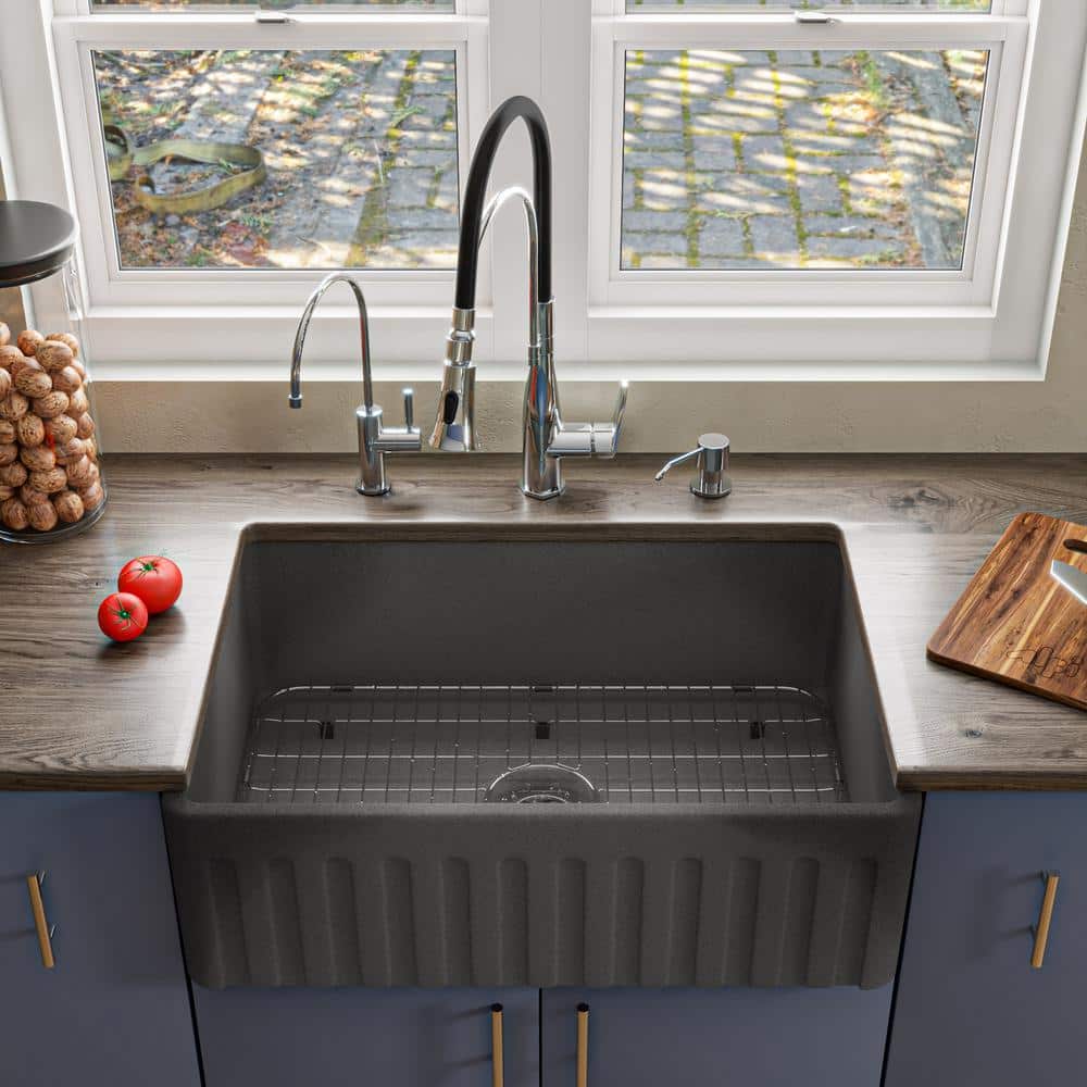 30'' Concrete Gray Fireclay Farmhouse Kitchen Sink
