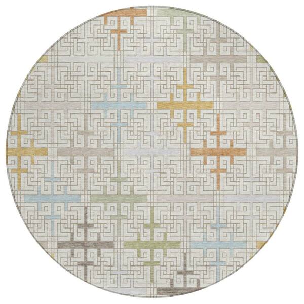 Chantille Machine Washable Indoor/Outdoor Abstract ACN2850 Ivory 8 ft. x 8 ft. Round Rug