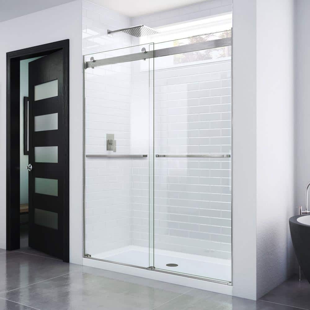 Essence Frameless ClearMax Sliding Shower Door in Brushed Nickel