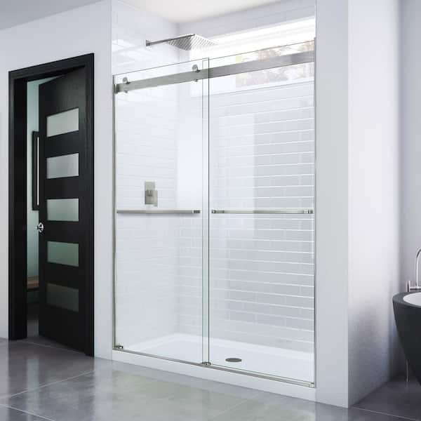 Essence 44 in. to 48 in. x 76 in. Semi-Frameless Sliding Shower Door in Brushed Nickel Essence 44 in. to 48 in. x 76 in. Semi-Frameless Sliding Shower Door in Brushed Nickel