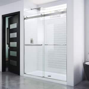 Essence 56 in. to 60 in. x 76 in. Semi-Frameless Sliding Shower Door in Brushed Nickel with Clear Glass