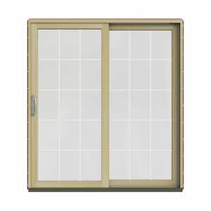 72 in. x 80 in. W-2500 Contemporary Red Clad Wood Right-Hand 15 Lite Sliding Patio Door w/Unfinished Interior