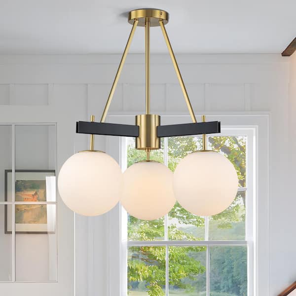 EDISLIVE Logan 20.47 in. 3-Light Black Gold Semi Flush Mount