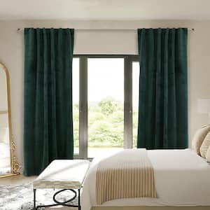 Seren Green Polyester Velvet 50 in. W x 95 in. L Dual Header Indoor Room Darkening Curtain (Single Panel)