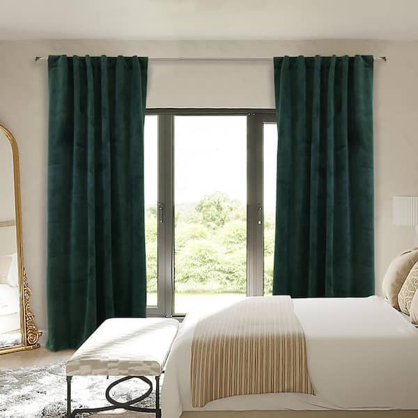 THERMALOGIC Seren Green Polyester Velvet 50 in. W x 95 in. L Dual Header Indoor Room Darkening Curtain (Single Panel)