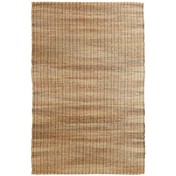 LR Home Finn Contemporary Tan/Silver/Brown 7 ft. 9 in. x 9 ft. 9 in. Handwoven Grid Natural Jute and Chenille Area Rug