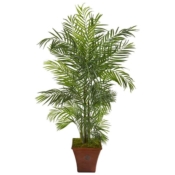 Nearly Natural 5 ft. Areca Artificial Palm Tree in Brown Planter UV ...