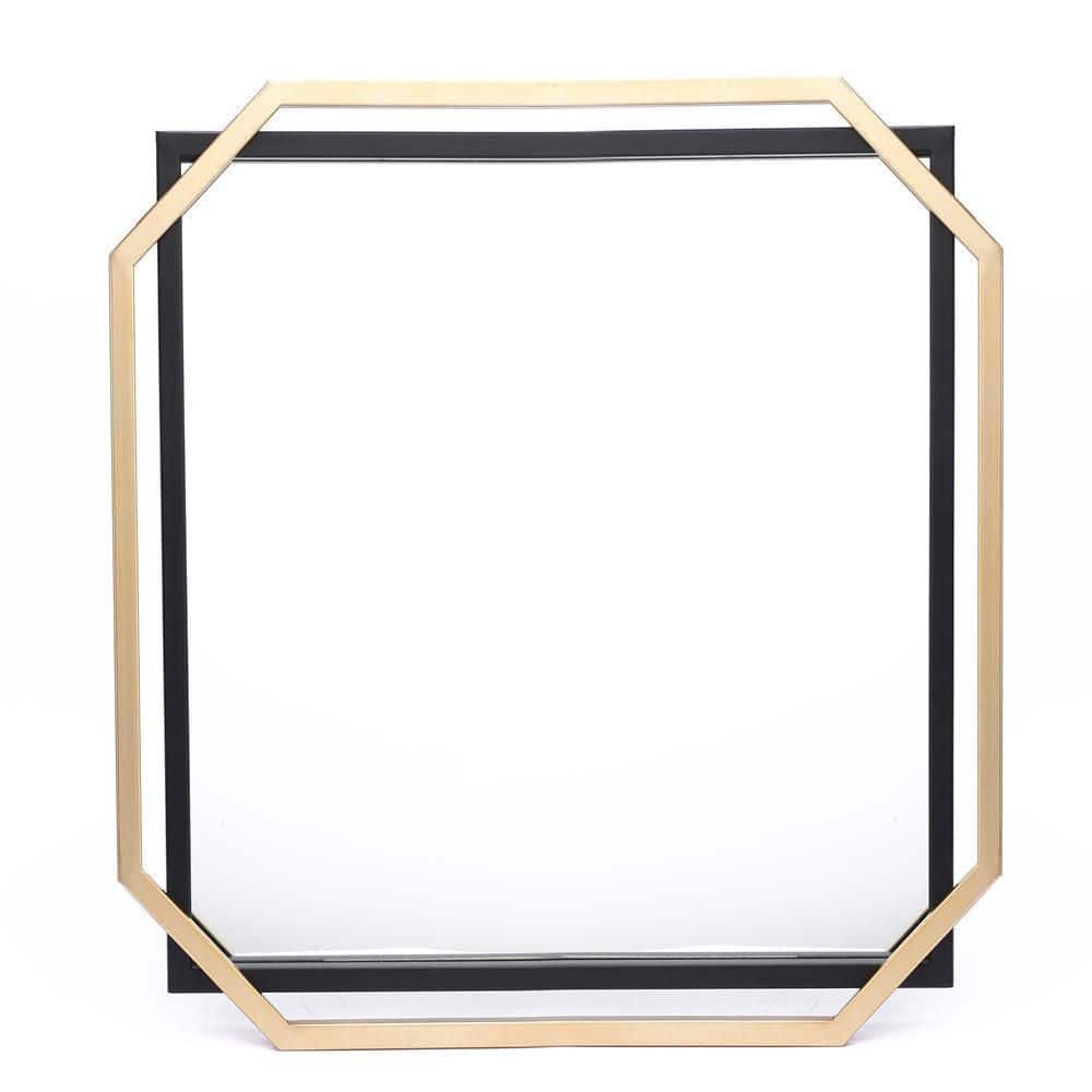 Square Gold and Black Metal Floating Frame Wall Mirror