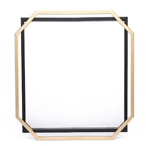 22 in. W x 22 in. H Metal Gold and Black Floating Frame Art Deco Wall Accent Mirror