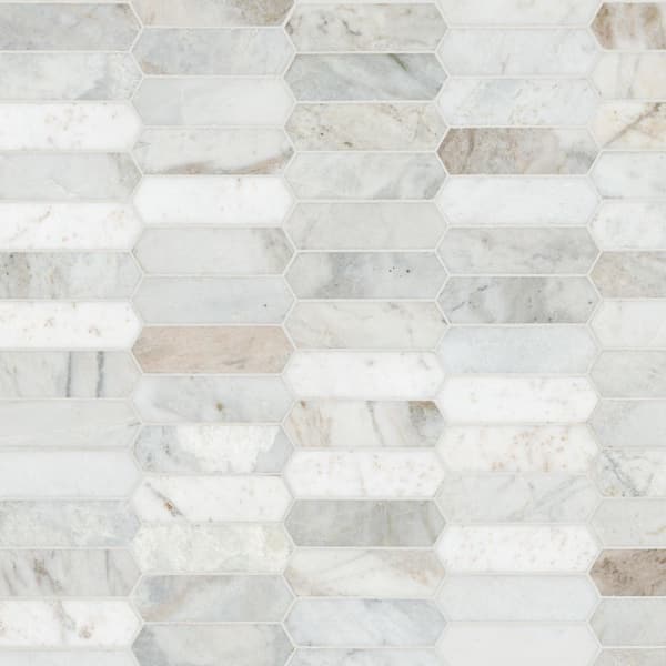 Arabescato Venato White Picket 12 in. x 11.73 in. x 10mm Honed Marble Mosaic Tile (9.8 sq. ft./Case)