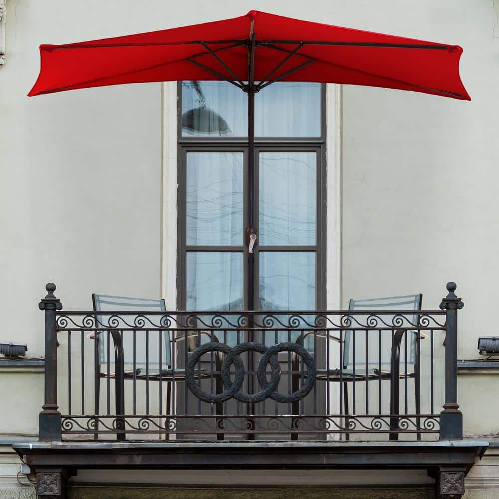Ruby Red 9ft Half Round Outdoor Patio Umbrella with Crank
