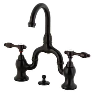 Tudor 2-Handle High Arc 8 in. Bridge Bathroom Faucets with Brass Pop-Up in Oil Rubbed Bronze