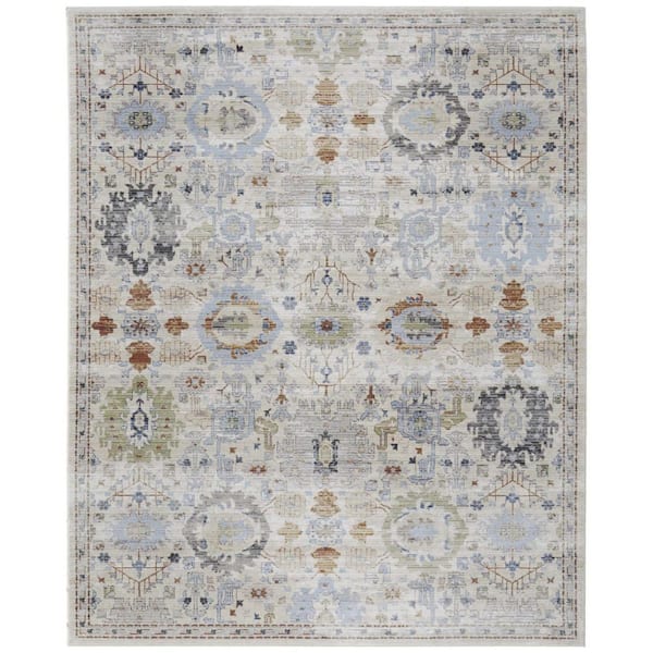 8 ft. x 10 ft. Ivory, Red, Blue Floral Area Rug