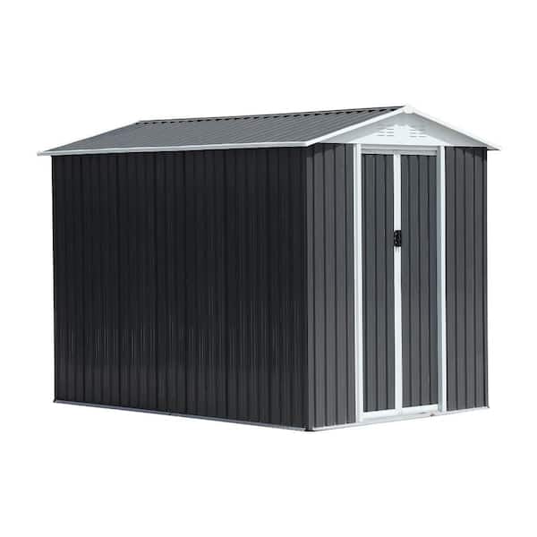 6 ft. W x 9 ft. D Apex Water Roof Grey Metal Steel Shed with Iron