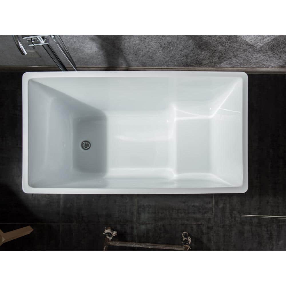 White Acrylic Rectangular Freestanding Soaking Bathtub with Chrome Hardware