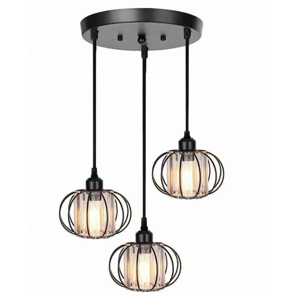 YANSUN 3-Light Modern Black Cluster Kitchen Island Pendant Light Fixtures, Mini Crystal Hanging Light