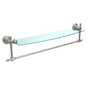 Retro Wave Collection 24 in. Glass Vanity Shelf with Integrated Towel Bar in Satin Nickel