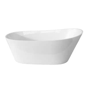 59 in. Acrylic Flatbottom Freestanding Bathtub in Gloss White with Integrated Slotted Overflow and Chrome Pop-up Drain