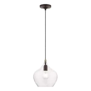 Aldrich 1-Light Bronze Pendant with Antique Brass Accent and Clear Glass Shade