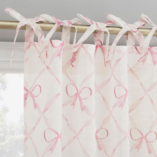 Romy Generation Lattice Bows Pink Polyester 50 in. W x 63 in. L Tie Top Sheer Curtain (Single Panel)