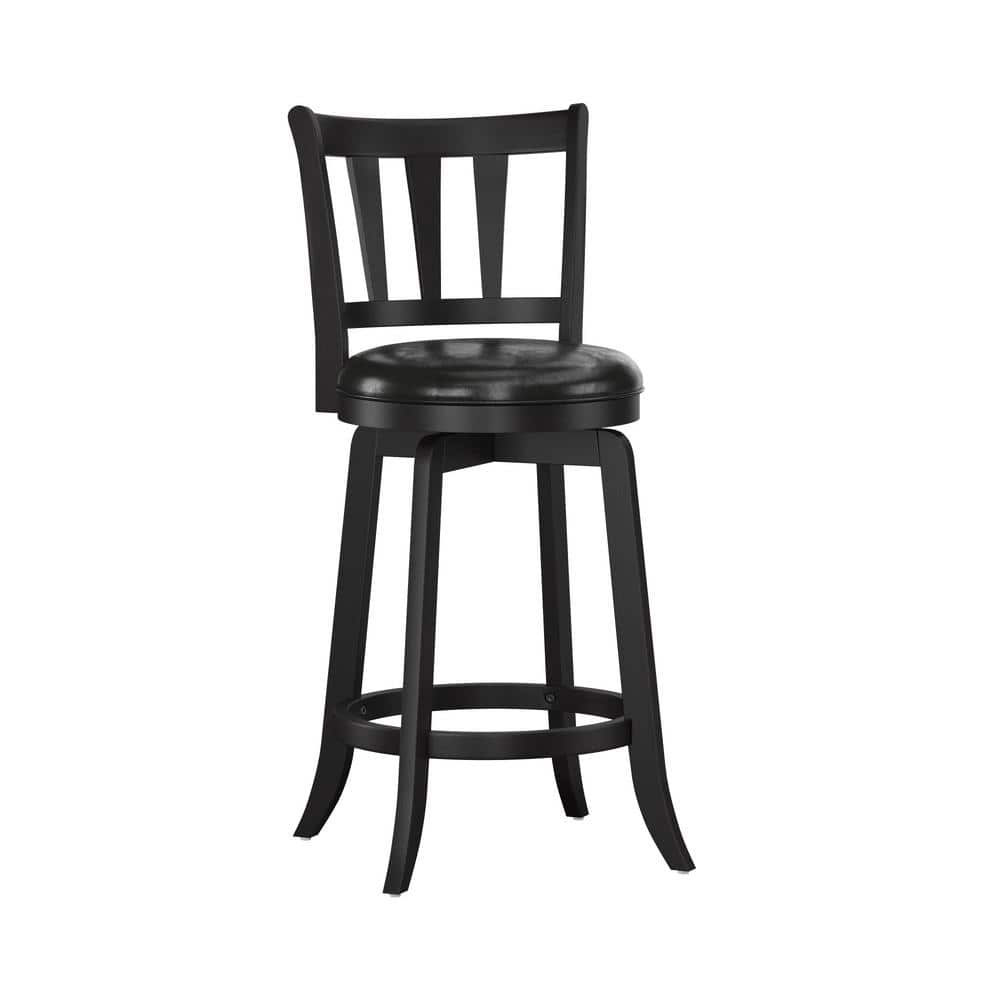 Black Wood and Faux Leather Swivel Counter Stool