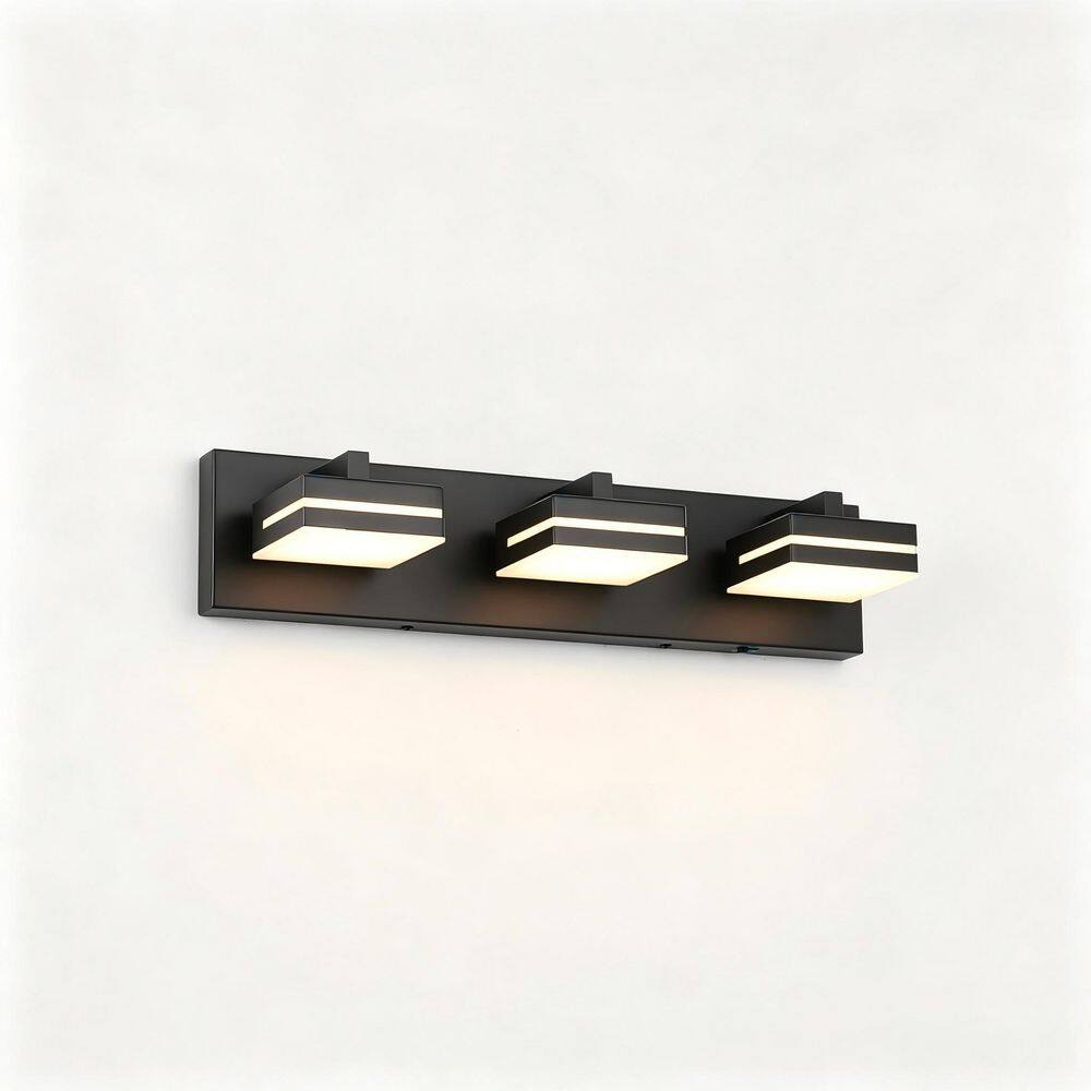 19.7 in. 3-Light Matte Black Modern LED Bathroom Vanity Light, Dimmable 5-Color Temperature price history on PriceWatchPro