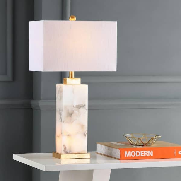 JONATHAN Y Elizabeth 27.5 in. Alabaster LED Table Lamp, White/Gold Leaf