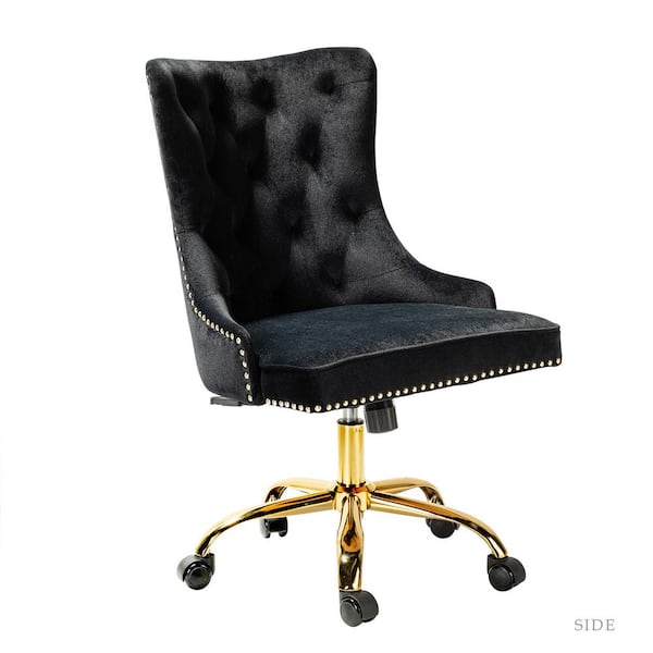 JAYDEN CREATION Adelina Black Height Adjustable Swivel Tufted Armless Task Chair with Nailhead Trim and Metal Base