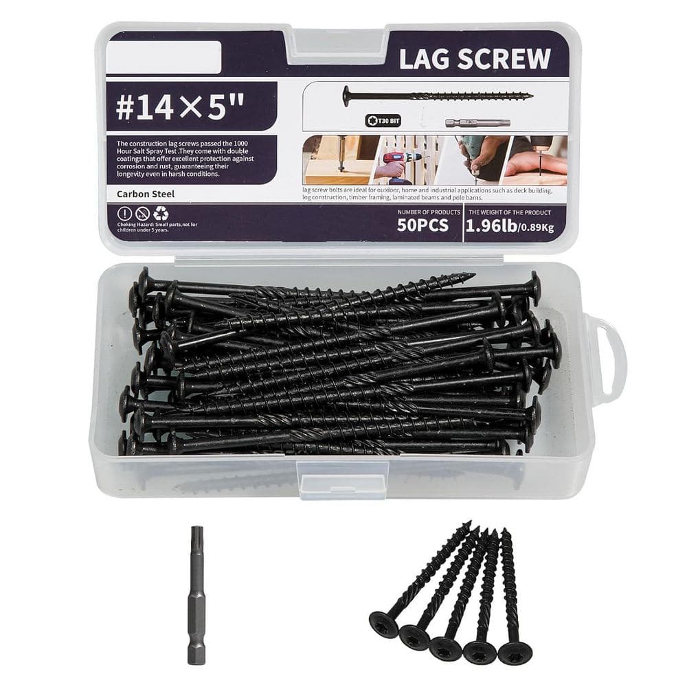 Rust Resistant Black Coated Washer Head Lag Screws (50-Pack) 5 Inch Heavy Duty Structural Wood Screw #14 x 5 price history on PriceWatchPro
