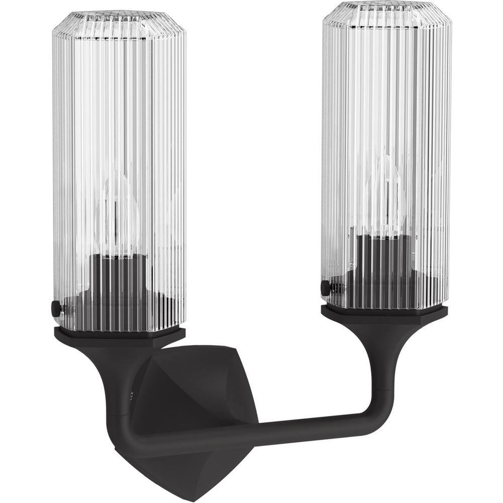 Occasion Matte Black Dual Light Wall Sconce with Clear Glass Shades