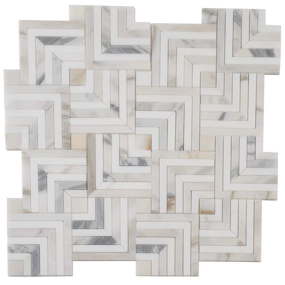 Serena 4 in. x 4 in. Polished White Gray Calacatta Gold, Thassos Marble Mosaic Wall and Floor Tile Sample (0.14 sq. ft.) price history on PriceWatchPro