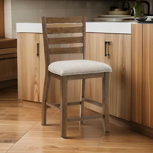 25.5 in. Beige and Brown High Back Wood Frame Bar Stool with Polyster Seat (Set of 2)