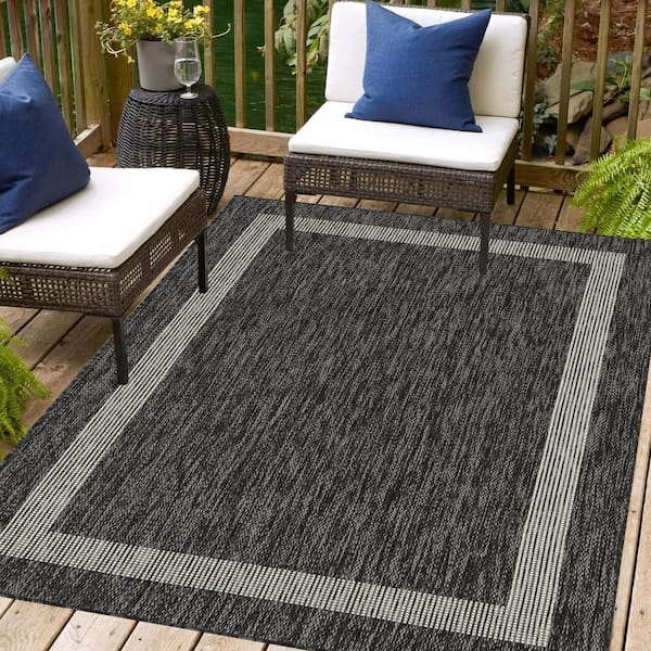 Azelia Black and Ivory 8 ft. x 10 ft. Indoor/Outdoor Area Rug