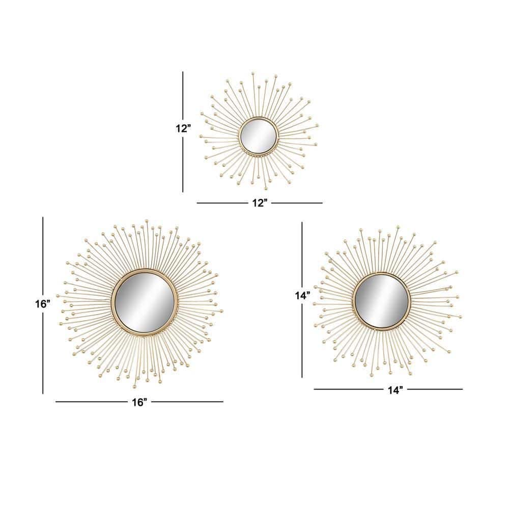 Glamorous Gold Starburst Round Wall Mirror Set of 3