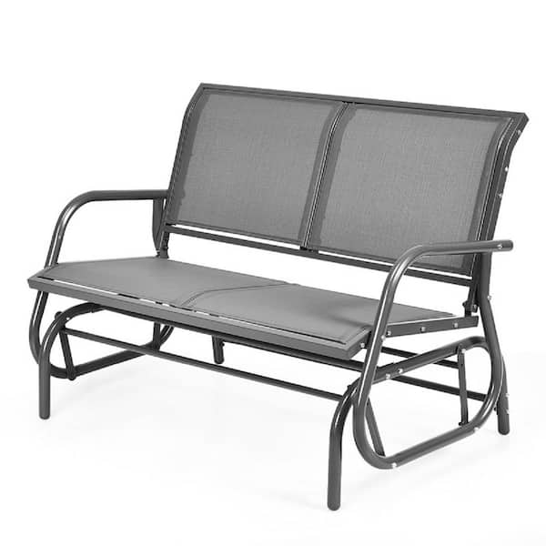 Costway 48 in. 2-Person Metal Patio Lounge Chair Swing Glider Bench Chair Loveseat Rocker Backyard Gray