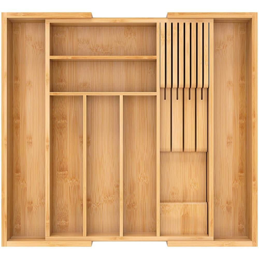 Bamboo Drawer Organizer with Removable Knife Block for Silverware, Utensils, Flatware, Tableware in Kitchen, Natural price history on PriceWatchPro