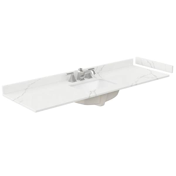 66 in. W x 22 in. D Quartz White Rectangular Single Sink Bathroom Vanity Top in Giotto
