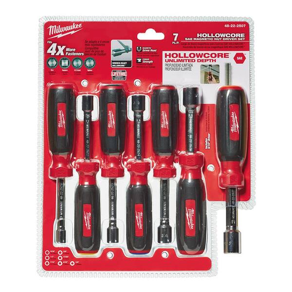 7 Piece Hollow Nut Driver Set with Rubberized Handles SAE by Cal-Hawk Tools 