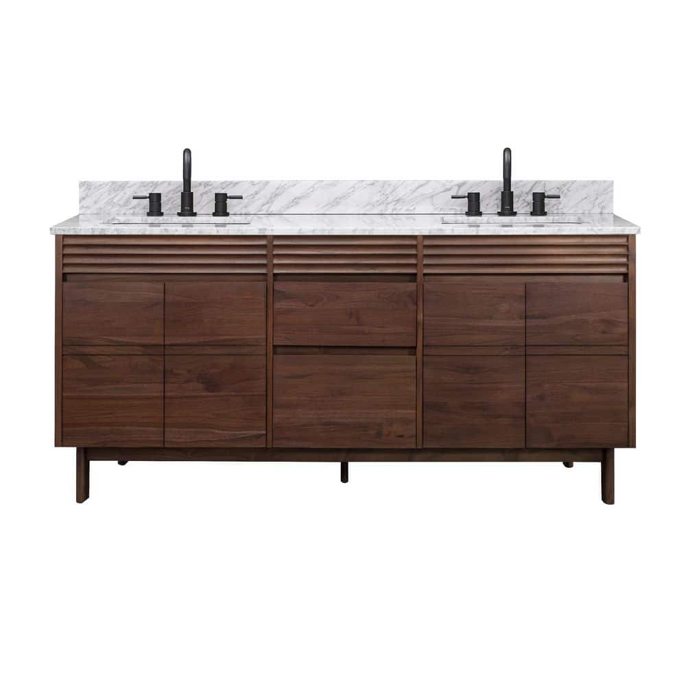 Carina 73 in. Double Sink Coffee Teak Bath Vanity with Carrara White Marble Top price history on PriceWatchPro