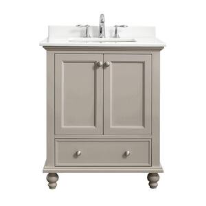 Orillia 30 in. W x 22 in. D Vanity in Greige with Marble Vanity Top in White with White Sink