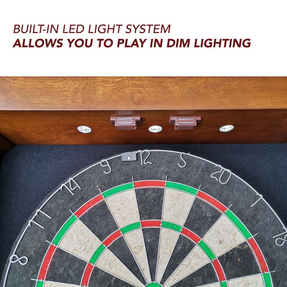 Walnut Bristle Dartboard Cabinet Set with Lighting