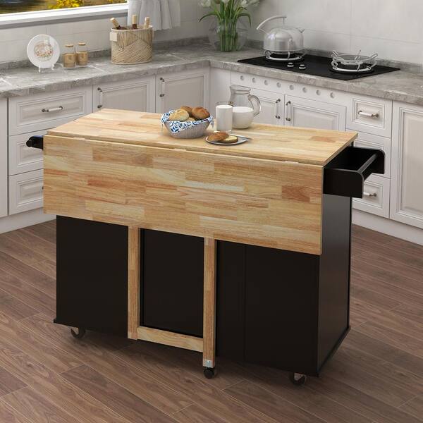 Black Kitchen Island With Spice Rack, Kitchen Island Wood Table Top