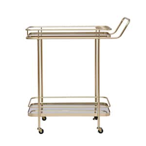 Art Deco 2-Tier Mirrored Metal Bar Cart with Casters, Gold