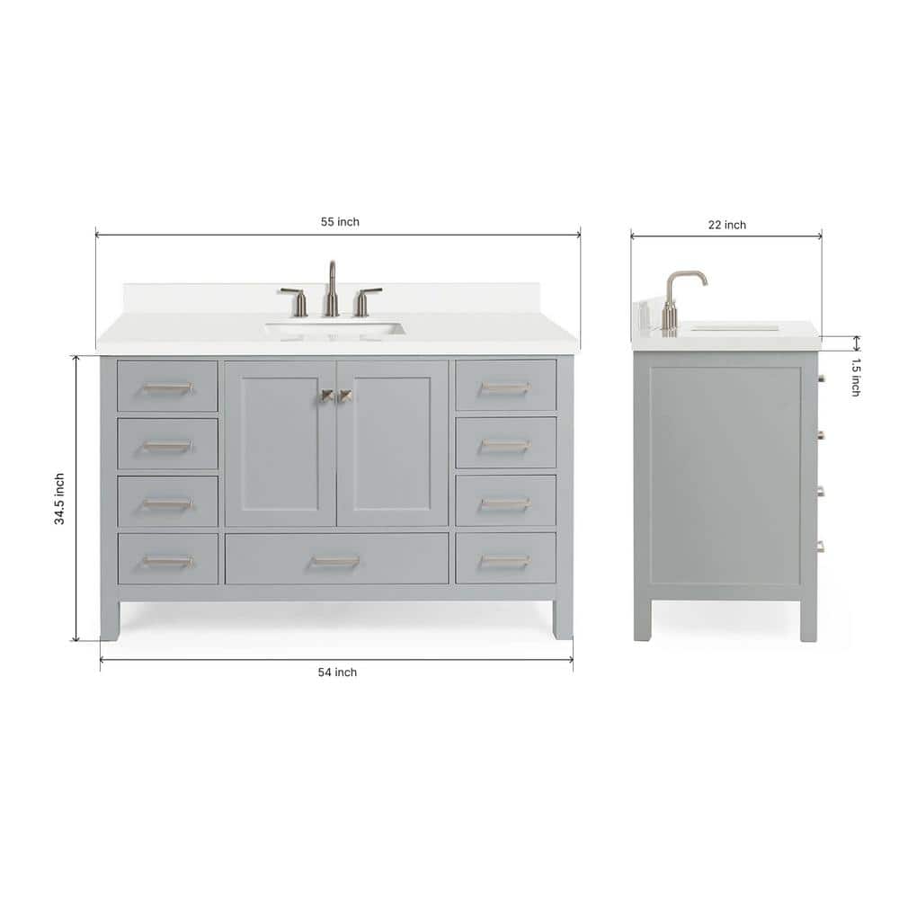 Cambridge 55" Grey and White Quartz Single Basin Vanity Set