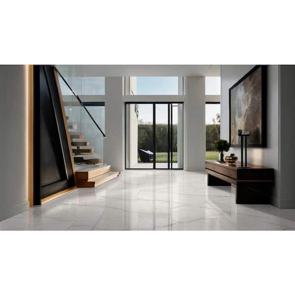 Brighton Grey 24 in. x 48 in. Polished Porcelain Marble Look Floor and Wall Tile (27 cases/432 sq. ft./pallet)