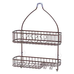 Over the Shower Mounted Bathroom Shower Caddies Suction Cups Type Hanging Rack with Soap Dish and Hooks in Bronze