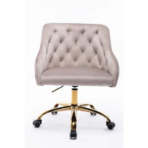 Gray Velvet Upholstered Swivel Task Chair with Golden Base